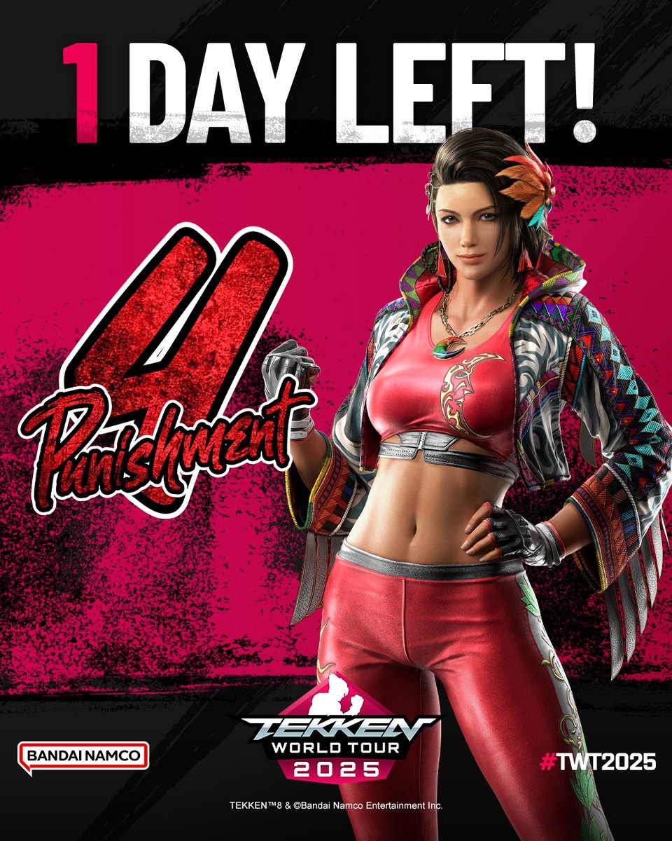 Ready for some GOOD ASS TEKKEN?
#Punishment 4 is just 1 day away!

Stay tuned for the timezone maps to find out when the #TWT2025 Master Event action kicks off!

 ⭐️ Tune in live: twitch.tv/TEKKEN