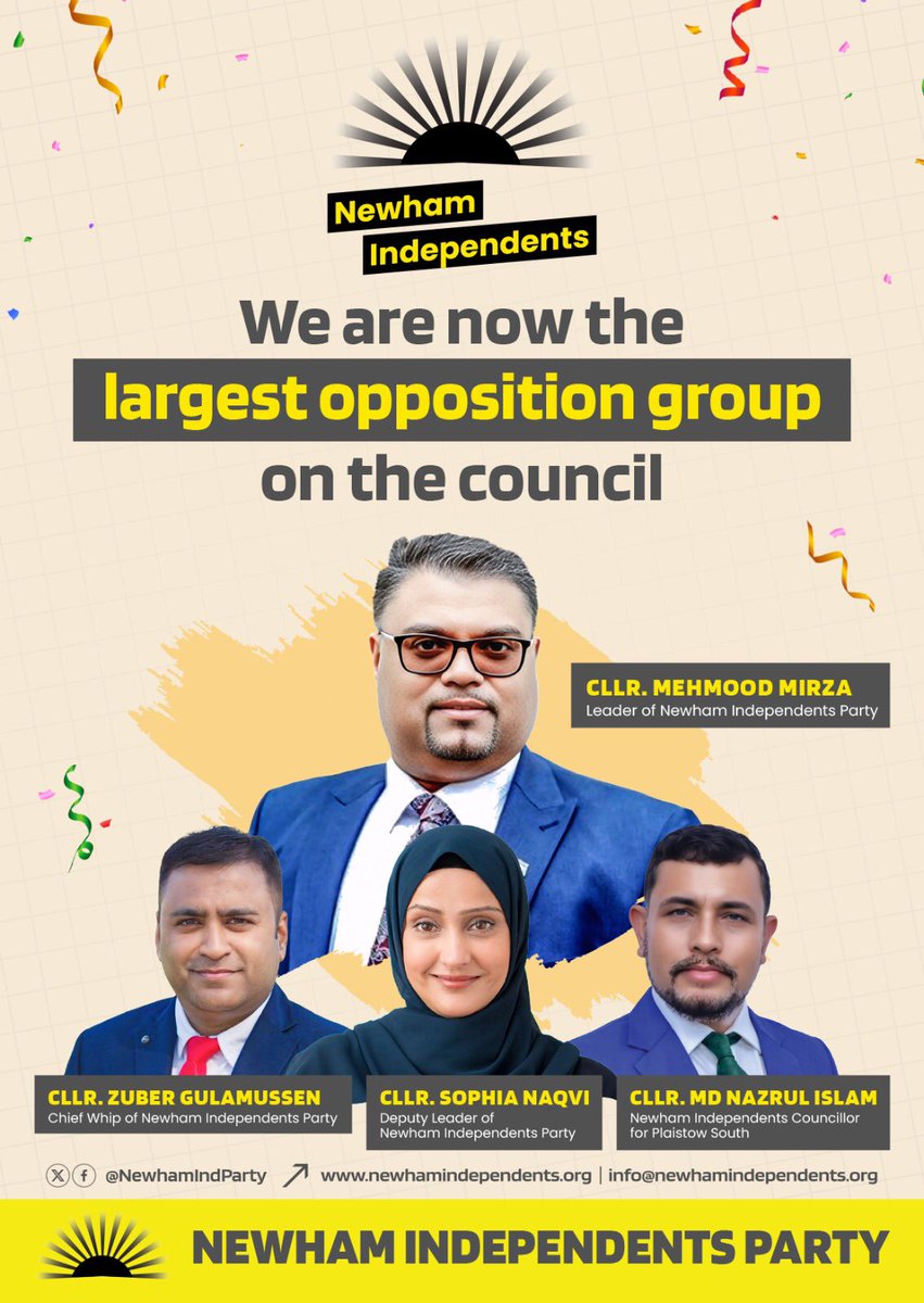 It’s official, we are now the main opposition group on Newham council.

Our target in May 2026 is to be the largest party on Newham Council. 

Together we can win together 💛