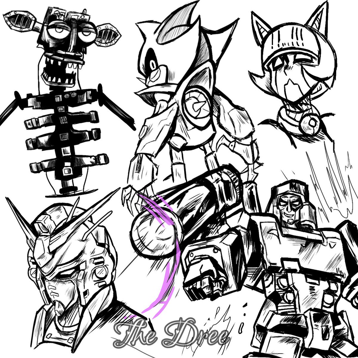 TheDree2's tweet image. Robot practice sketches. 
#robotart #sketches #Skullgirls #FNAF #Transformers