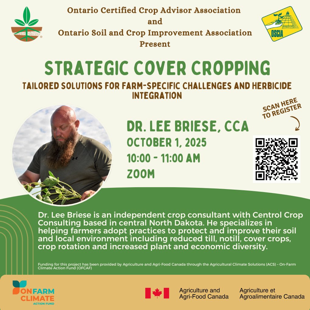 Webinar: Strategic Cover Cropping with Dr. Lee Briese, CCA
Oct 1 | 10–11am ET | FREE
Learn how to match cover crop species to farm challenges &amp; integrate herbicide programs that fit. Recognized #KSE for #OFCAF participants + CEU credits. Register: rebrand.ly/642ptbh

#ontag
