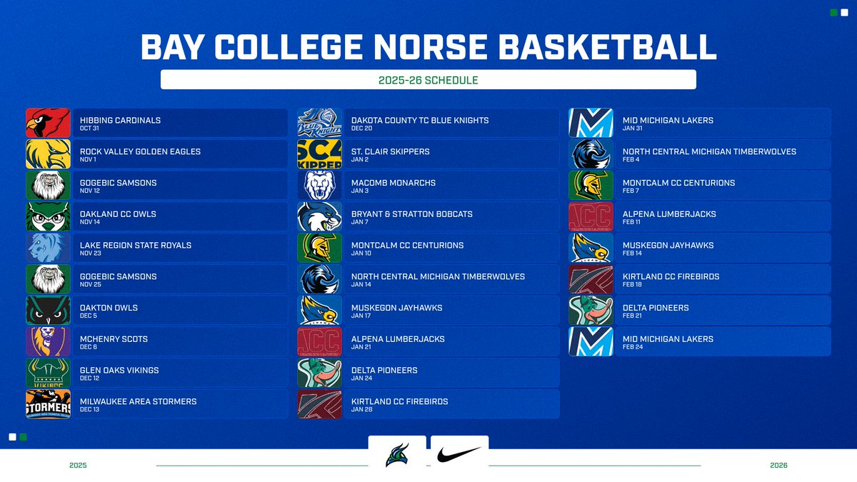 Mark your calendars 
The 2025-26 <a href="/BayCollegeNorse/">BayCollegeNorse</a> MBB schedule is HERE!
#NorseForce