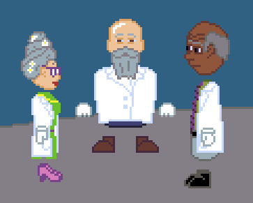 Finishing up character art for my #109AdvChal game "Intern's First Day": Dr. Flora Fauna (biologist), Prof. Ray Gamma (nuclear physicist), Prof. Cogswell Crank (engineer) #indiedev #pointandclick #adventuregame