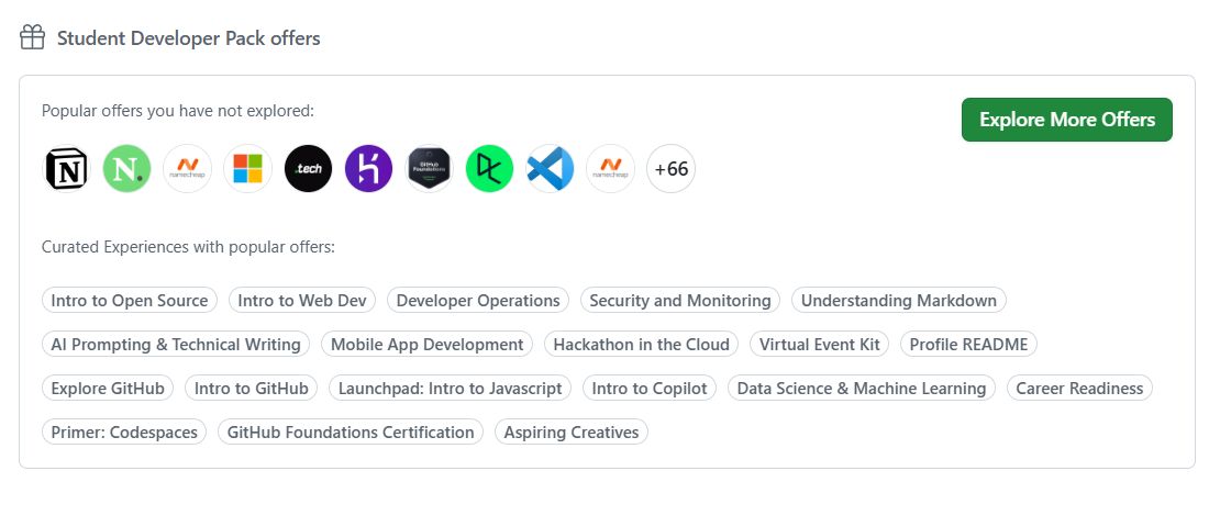 🚨 UTILIDADE PÚBLICA para estudantes tech

Se você está matriculado em uma instituição de ensino, dá pra acessar o GitHub Student Developer Pack e ganhar um combo absurdo de ferramentas GRÁTIS 👇

🤖 GitHub Copilot Pro (grátis enquanto for estudante)
🧑‍💻 GitHub Pro + Codespaces
☁️
