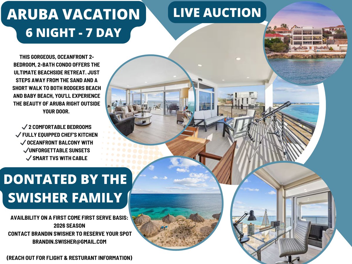 If you aren't attending our gala on October 18th, you can't bid on this exclusive vacation condo in ARUBA! Generously donated by the Swisher Family. 
loom.ly/MkjU1kc