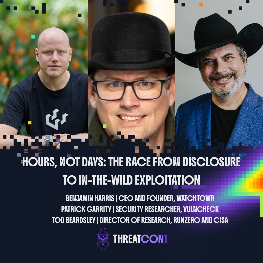 ⏱️ Hours, Not Days: The Race from Disclosure to In-the-Wild Exploitation

Join watchTowr’s Benjamin Harris with Patrick Garrity &amp; Tod Beardsley, at #THREATCON1 to learn how automation and real-time intelligence let defenders act before attackers strike.

threatcon1.org/presentations/…