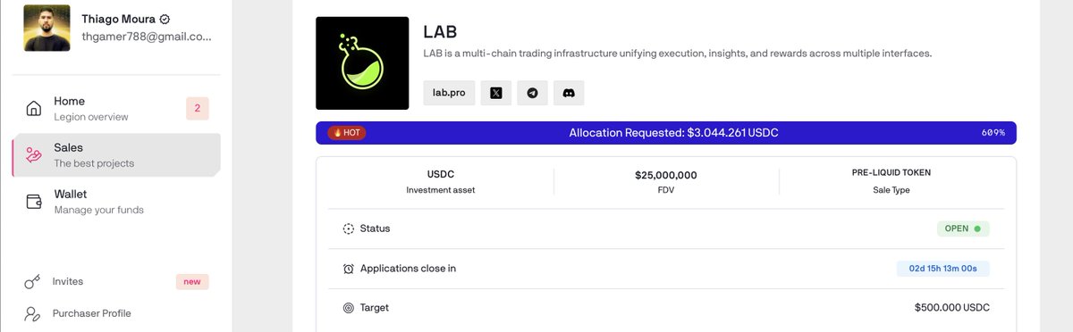 othiago_moura's tweet image. Acabei de investir $5500 na pré venda da @LABtrade_ 

•⁠  ⁠US$ 400M+ em volume + ⁠US$ 2M+ em receita
•⁠  ⁠Apoio de Animoca, OKX, KuCoin, e mais
•⁠  ⁠Na Legion ja foi 607% de oversubscription.

A rodada comunitária está aberta 19–22/09, 
🔗 legion.cc/?takeover=nozo…