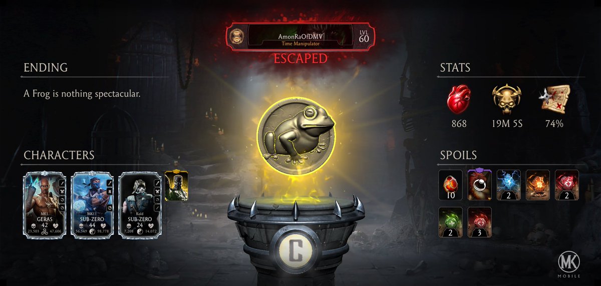 slimNdc's tweet photo. I just completed a Krypt Run in Mortal Kombat mobile! Check out my stats. https://t.co/aaRaSVreSs