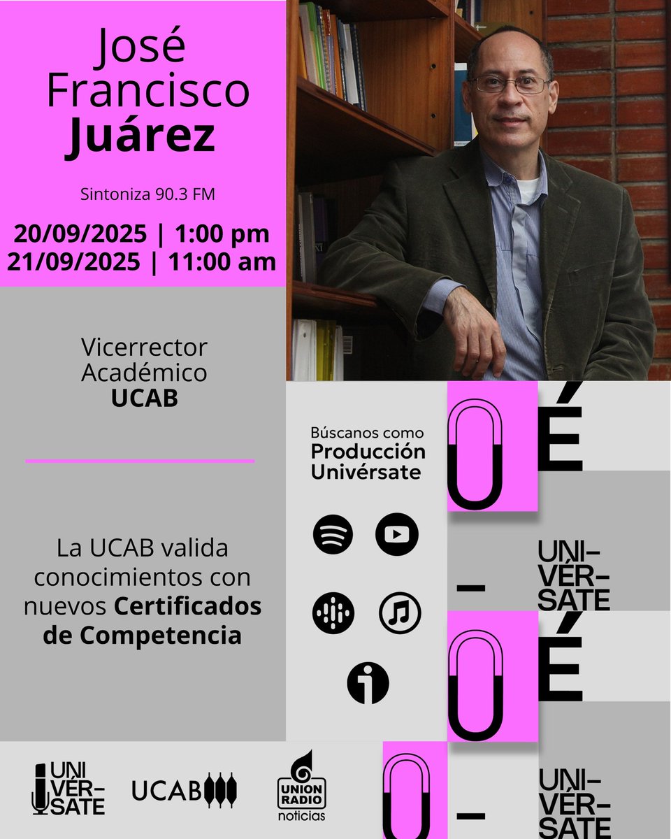 La UCAB lanza Certificados de Competencia, un reconocimiento que valida los conocimientos de los estudiantes antes de graduarse. Al respecto conversaremos con José Francisco Juárez, vicerrector académico de la UCAB.

Escúchanos por:
📻 90.3 FM (Caracas)
🖥️mundour.com/live-urn/