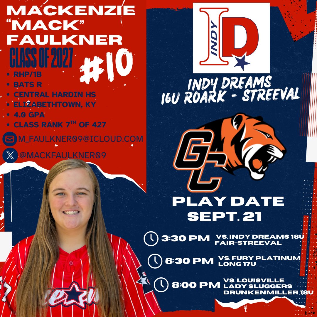 Excited to be back on the field Sunday with my team at Georgetown College for our play date! <a href="/DreamsRoark/">Indy Dreams 16U Roark/Streeval</a> <a href="/IndyDreamsSoft1/">Indy Dreams Softball</a> <a href="/GC_SoftballTeam/">Georgetown College Softball</a> <a href="/GC_CoachT/">Thomas Thornton</a> <a href="/CoachDave_GC/">Dave Woolums</a>

<a href="/IHartFastpitch/">I❤️Fastpitch</a> <a href="/SBRRetweets/">Softball Recruiting Reposts</a> <a href="/CoastRecruits/">Coast 2 Coast Recruits</a> <a href="/CoastRecruitsSB/">Coast Recruits 🥎</a> <a href="/FastpitchWire/">Fastpitch Wire Softball</a> <a href="/TopPreps/">247 College Sports News Recruiting Top Preps on X</a>