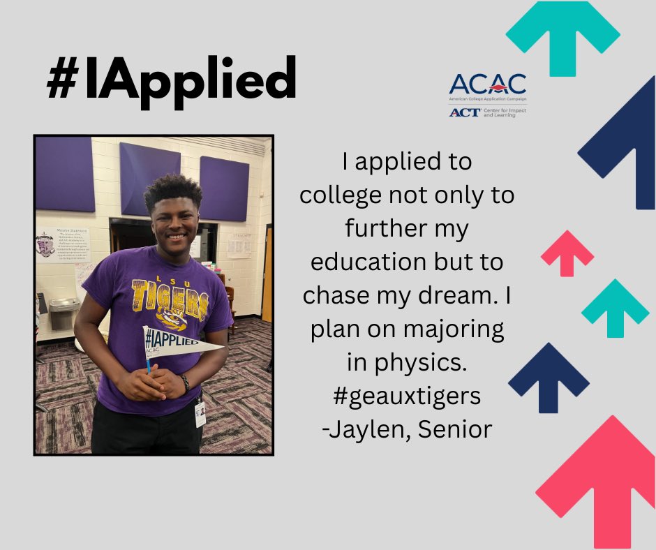 Today we celebrated #WhyApply Day! 🎓 

Thanks Ms. Heck for capturing our Knights as they showed their college pride— Check them out! 💜⚔️ #FueltheKnight #MovingForward #uKNIGHTed #CKHNationalShowcaseSchool #STEAM #msaEASTiberville #MSA #MathScienceArts #GrowAchieveThrive
