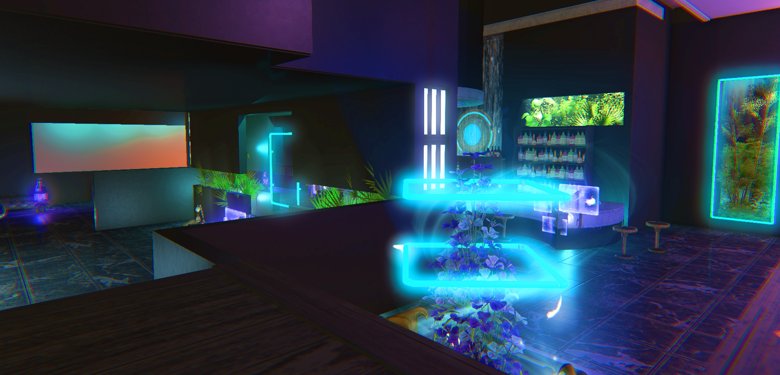 #71 
(L)
Cloaked Threshhold upgrade to a large! solution 9 style venue &amp; lounge with lots of neons ^_^

#ffxiv #ffxivhousing #ff14 #ff14housing #hgxiv #housingeden