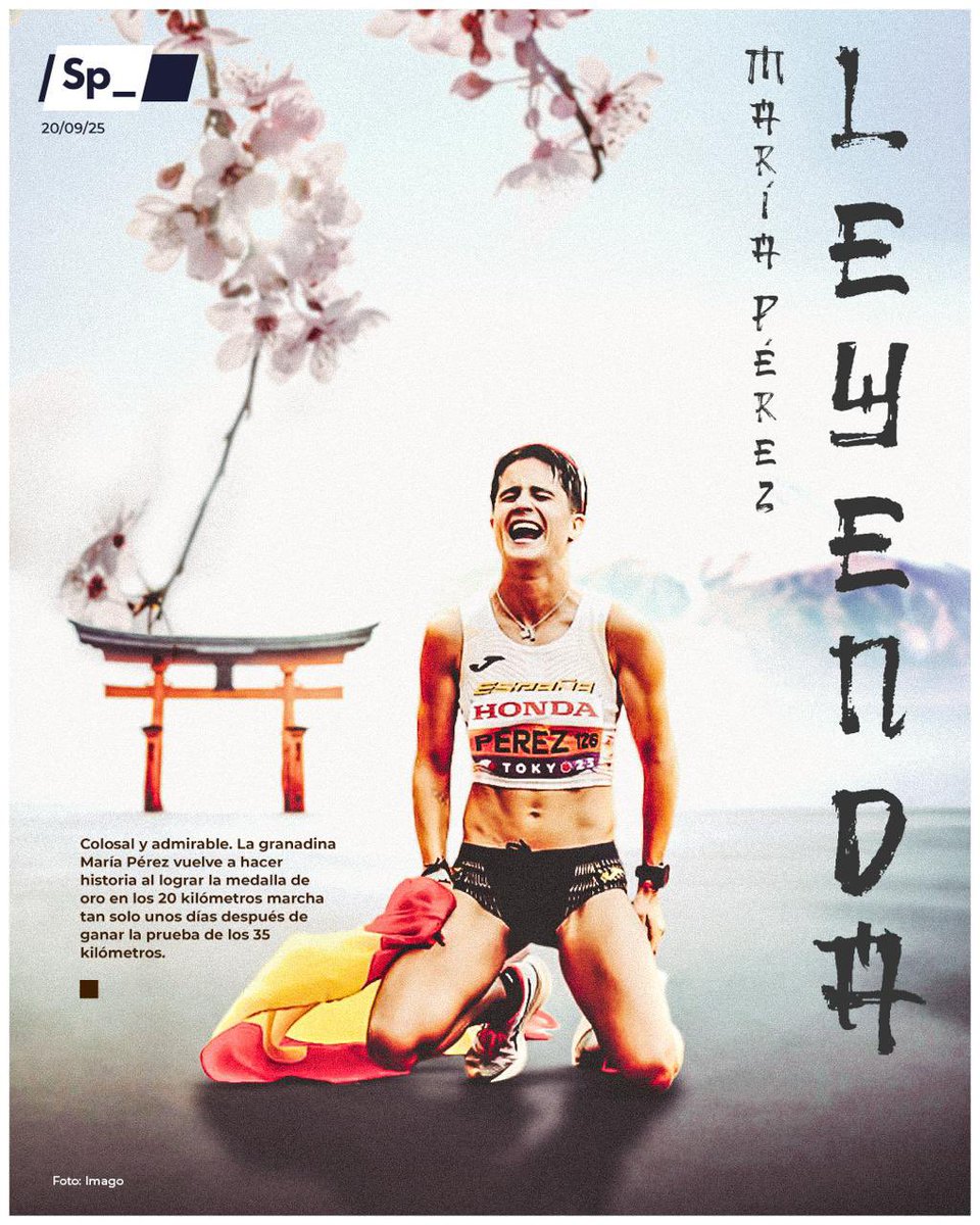 Sphera Sports (@spherasports) on Twitter photo ‘𝐄𝐬 𝐥𝐞𝐲𝐞𝐧𝐝𝐚’. Colosal y admirable. Se acaban los adjetivos. La atleta granadina María Pérez vuelve a hacer historia al lograr la medalla de oro en los 20 kilómetros marcha tan solo unos días después de ganar la prueba de los 35 kilómetros. ‘𝐄𝐬 𝐥𝐞𝐲𝐞𝐧𝐝𝐚’. Colosal y admirable. Se acaban los adjetivos. La atleta granadina María Pérez vuelve a hacer historia al lograr la medalla de oro en los 20 kilómetros marcha tan solo unos días después de ganar la prueba de los 35 kilómetros.
