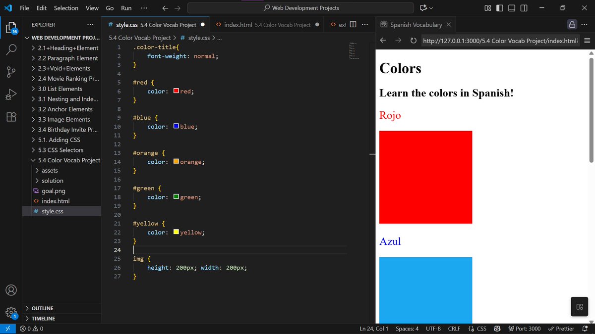 bluedev_py's tweet image. Day 43/100 – Web Foundation🌐
> Introduction to CSS
> Built a Spanish color vocabulary website with HTML + CSS
#100DaysOfCode
#pythonprogramming
#pythononlinetraining