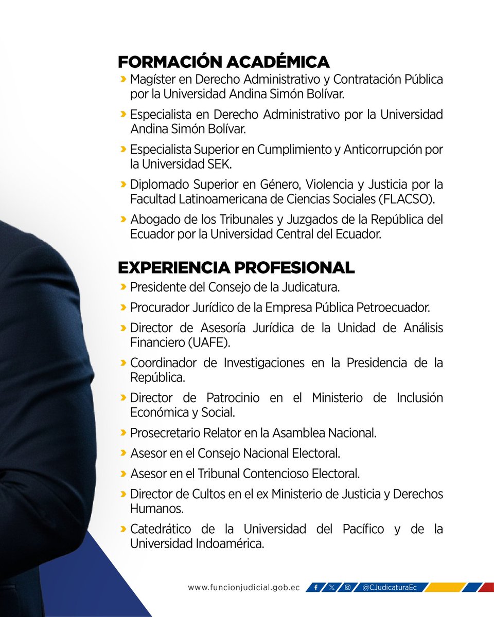 CJudicaturaEc's tweet photo. 🏛️ | #PresidenteCJ

En la Sesión Extraordinaria N.º 030, el Pleno del @CpccsEc designó a @MarioGodoyEc como presidente del @CJudicaturaEc.

✅ Su nombramiento se realizó a partir de la terna remitida por la @CorteNacional.

📄 Conoce más sobre su trayectoria profesional aquí ⤵️

#JusticiaResponsable ⚖️