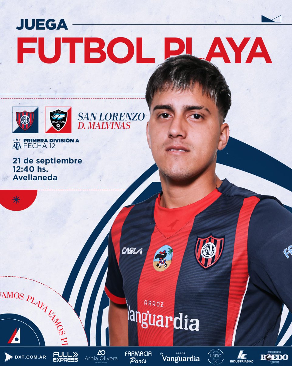 🗣Próximo partido confirmado:

#SanLorenzo enfrentará a Malvinas por la fecha 1️⃣2️⃣ del Torneo de Primera División A de AFA. El encuentro se disputará este domingo 12.40hs en Avellaneda.

🎫Entrada gratuita

¡#VamosCiclón!💙❤️

#CaslaFutbolPlaya