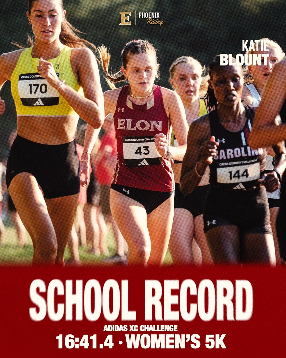 ElonXCTF's tweet photo. 🐦‍🔥 𝗦𝗖𝗛𝗢𝗢𝗟 𝗥𝗘𝗖𝗢𝗥𝗗 🐦‍🔥

Katie Blount breaks the women's 5K school record in her first XC race since 2023 with a 16:41.4!

#PhoenixRising https://t.co/hTosloU2mx