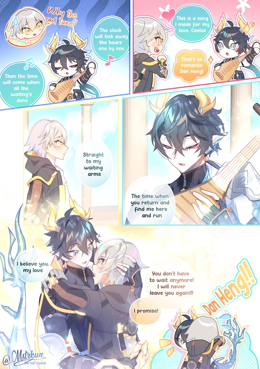 (Reposting because I made a mistake...)

While Caelus was away Dan Heng wrote him a song! ✨

#DanCae #丹穹 #HonkaiStarRail