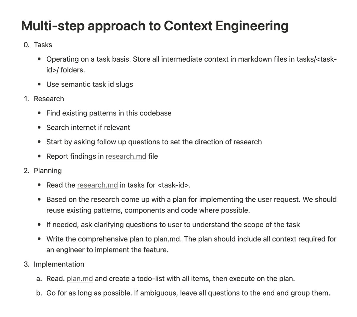 until this is native in product (which is soon), here's an approach you can take to implement the pattern of research, plan and implement