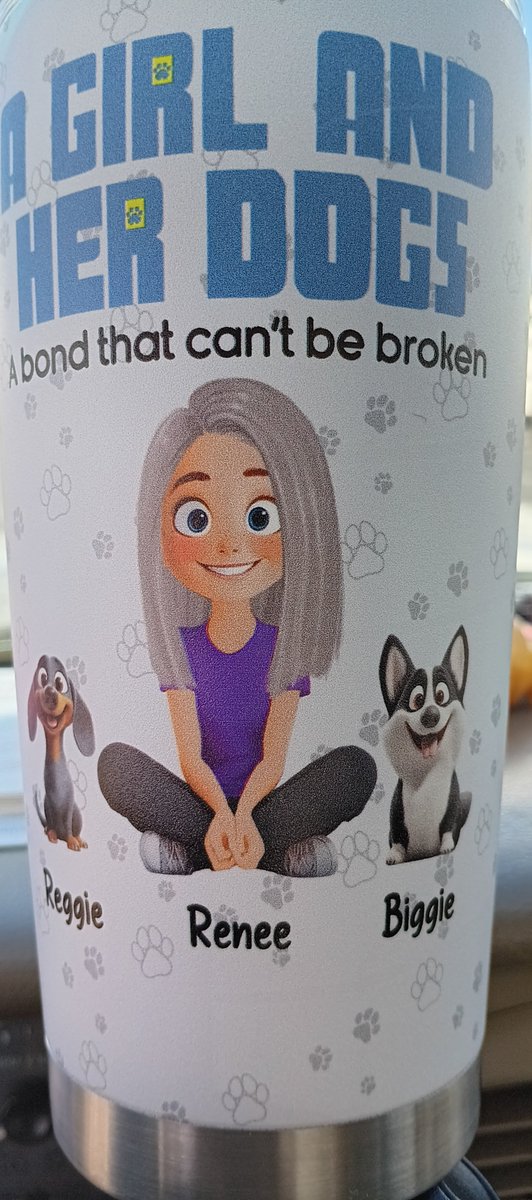 aladreth's tweet photo. I orded this cup, so cute, they spelled #biggs name "biggie" which is OK, I told them to make me and biggs fat I think we are thin, they did get my Grey hair right lol #aladreth aka # Renee #a girl and her dogs, a #bond that can't be broken ! I wish my eyes looked that cute irl https://t.co/AWJ2TBOjxQ