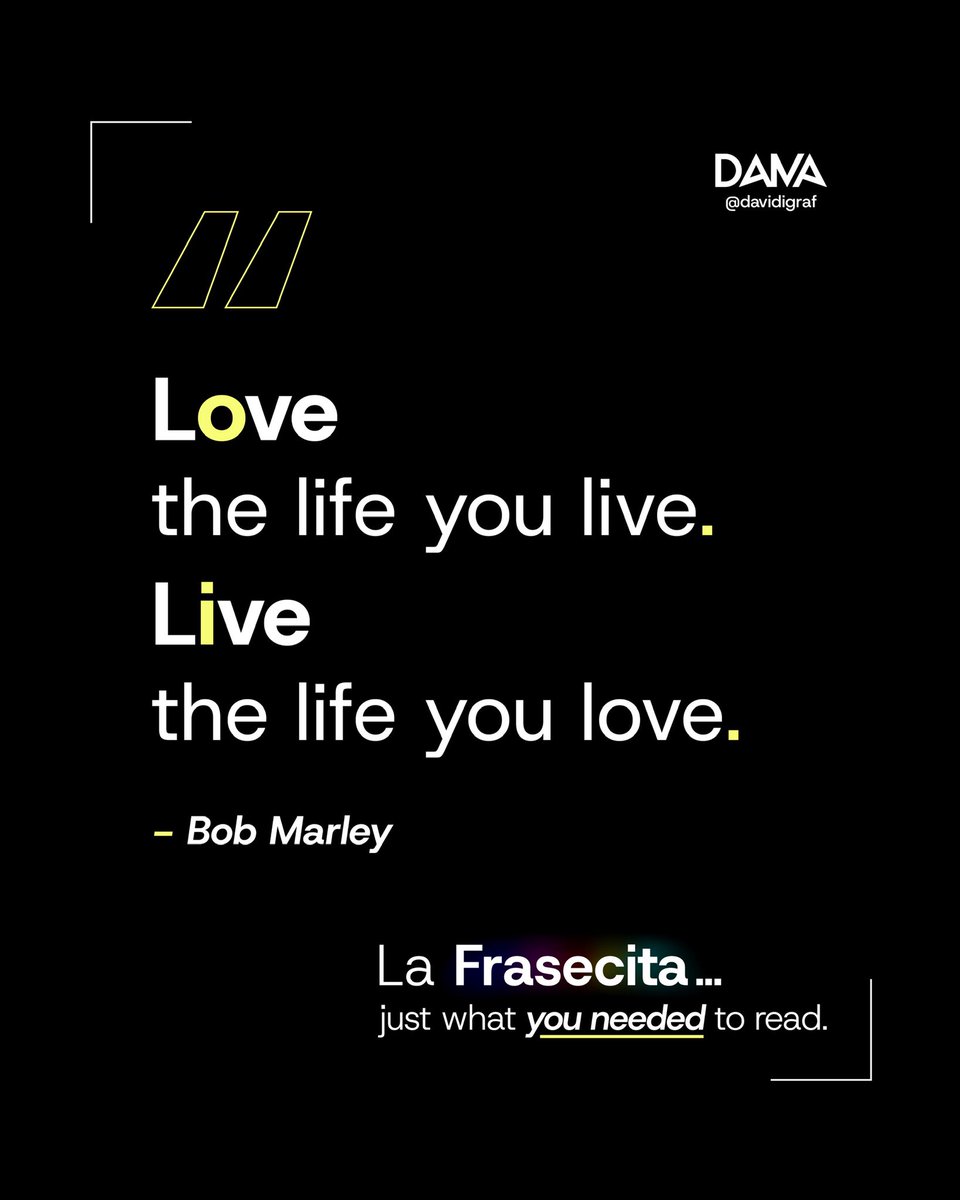 davidigraf's tweet photo. Love the life you live means embracing every imperfect moment, every challenge, every small victory.

Live the life you love means designing your days around your truth, your passion, what sets your soul on fire.

🖤💛💚

#BobMarley #PositiveVibes #LifeQuotes #InspirationDaily https://t.co/D4Dx5wJLnT