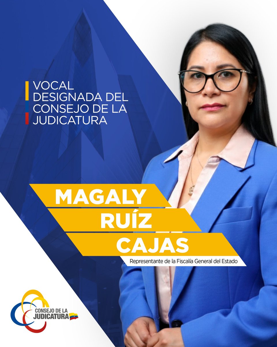 CJudicaturaEc's tweet photo. 🏛️ | #VocalCJ

En la Sesión Extraordinaria N.º 030, el Pleno del @CpccsEc designó a Magaly Ruíz Cajas como vocal del @CJudicaturaEc.

✅ Su nombramiento se realizó a partir de la terna remitida por la @FiscaliaEcuador.

📄 Conoce más sobre su trayectoria profesional aquí ⤵️

#JusticiaResponsable ⚖️