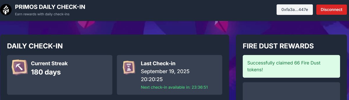 Runi207's tweet photo. @PrimosWarriors reached 180 days check-in streak for #firedust ! Seems like just yesterday we've started this streak.
@Ronin_Network @zentry https://t.co/WimZ3CN0L3