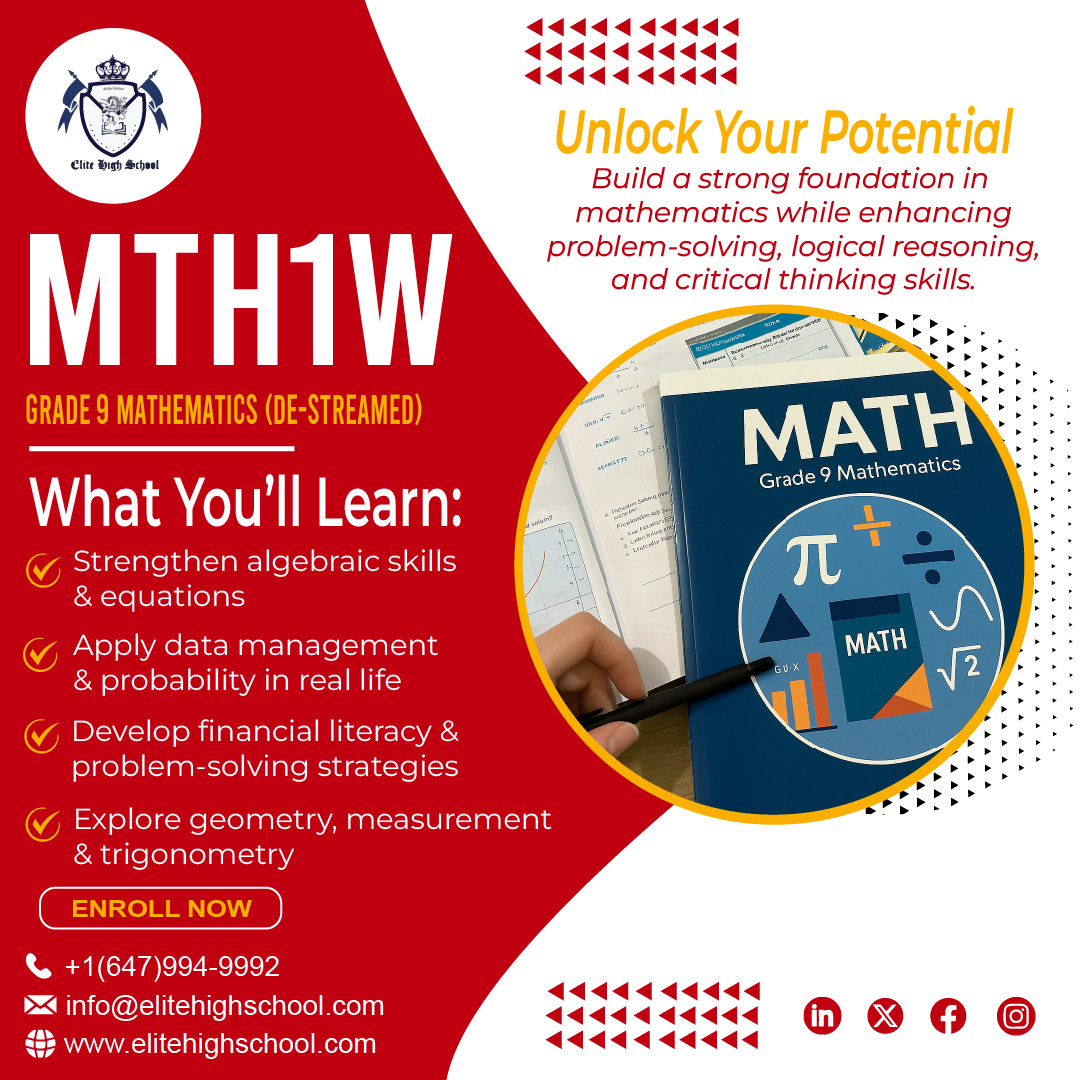 ehs_canada's tweet image. “Unlock your math potential with MTH1W – build problem-solving, logical reasoning, and critical thinking skills for success!”

🔗 elitehighschool.com

#EliteHighSchool #MTH1W #Grade9Math #DeStreamedMath #UnlockYourPotential #Mathematics #HighSchoolLearning #FutureReady