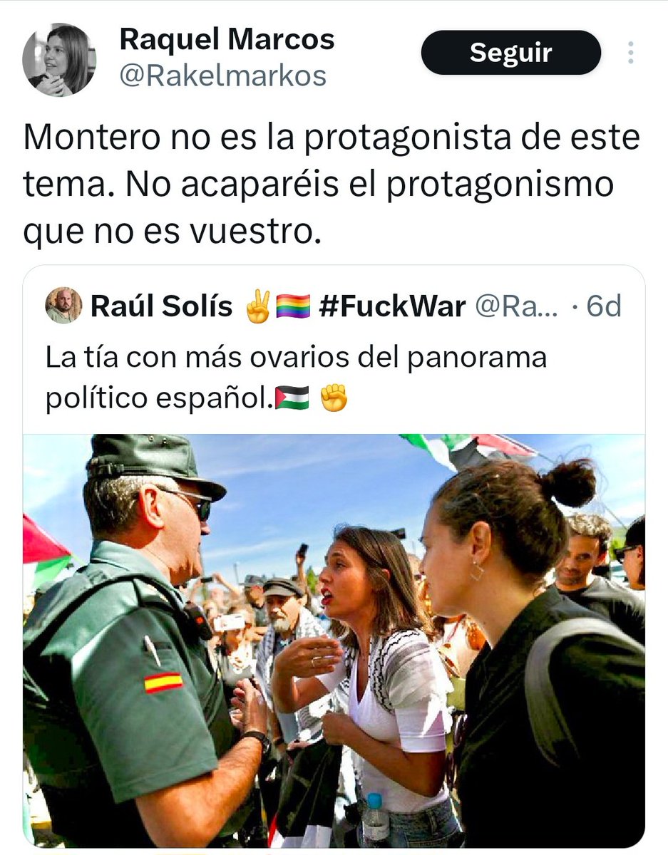 María Estevez (@maraestevez6) on Twitter photo Ione Belarra e Irene Montero han acudido a todas las manifestaciones pro Palestina q se han convocado en Madrid desde el principio, pero ahora a la sra. "periprogre" pro PSOE <a href="/Rakelmarkos/">Raquel Marcos</a> le molesta q acudan a esta última para impedir la vuelta por vete tú a saber!. 👇 Ione Belarra e Irene Montero han acudido a todas las manifestaciones pro Palestina q se han convocado en Madrid desde el principio, pero ahora a la sra. "periprogre" pro PSOE <a href="/Rakelmarkos/">Raquel Marcos</a> le molesta q acudan a esta última para impedir la vuelta por vete tú a saber!. 👇