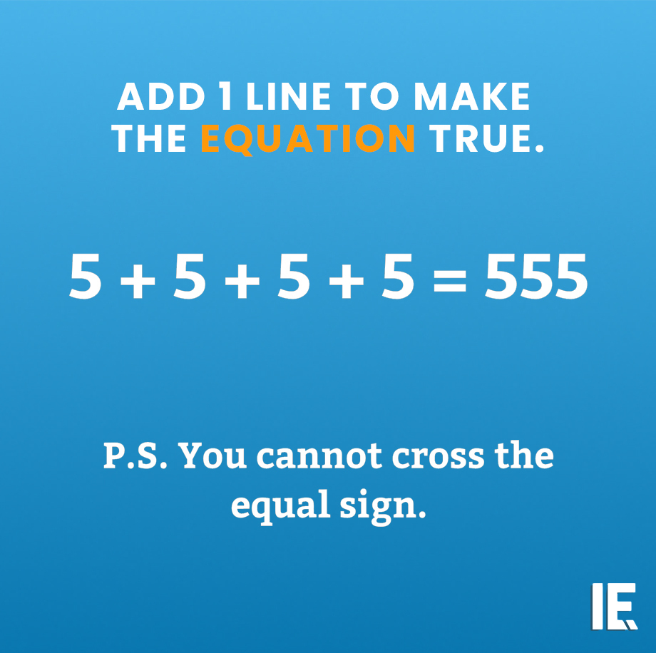 IntEngineering's tweet image. Add just one line to make this equation true without touching the equal sign. Can you spot the clever trick?
#iequiz #logicchallenge #brainteaser #engineering