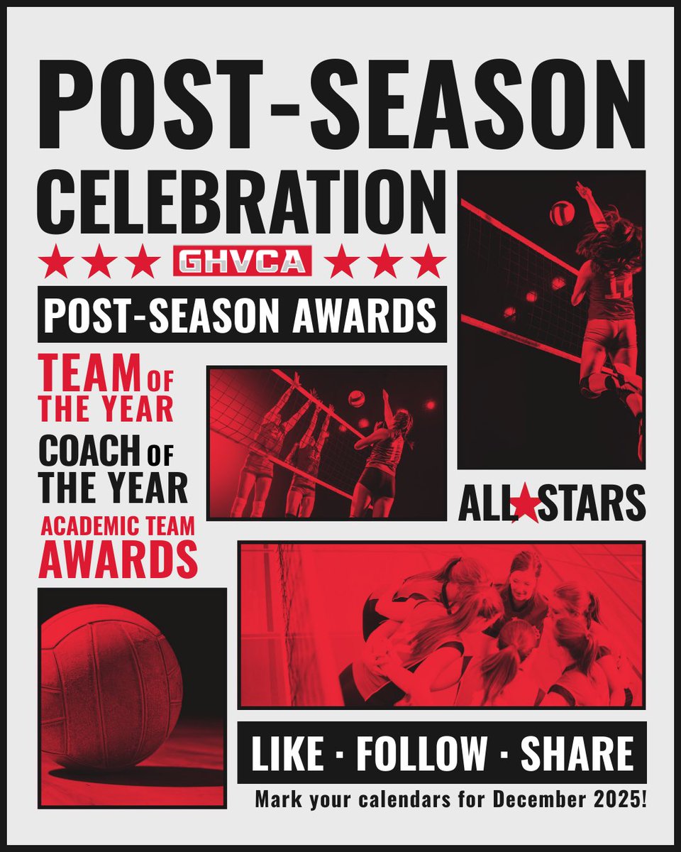 🚨🚨🚨🚨🚨🚨🚨🚨🚨🚨🚨🚨
GHVCA is gearing up for a post-season celebration – featuring a team release and All-Star Volleyball event designed to spotlight the incredible talent across Greater Houston.  Coaches, players, and fans — mark your calendars for December!!