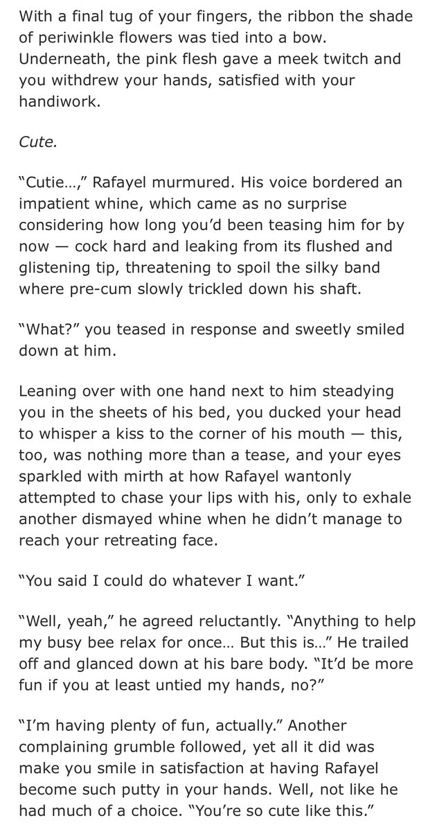 🔞 Rafayel x reader ft restraints, edging, loads of teasing (all Raf receiving), 2.3k

written for <a href="/wandering_rpwp/">an~ 🧜🏻‍♂️</a> my love for always giving me the best rafmc brainworms ever <3

💫archiveofourown.org/works/70500366
💫peqch-es.tumblr.com/post/silken-wh…

♡/↻ appreciated 💫