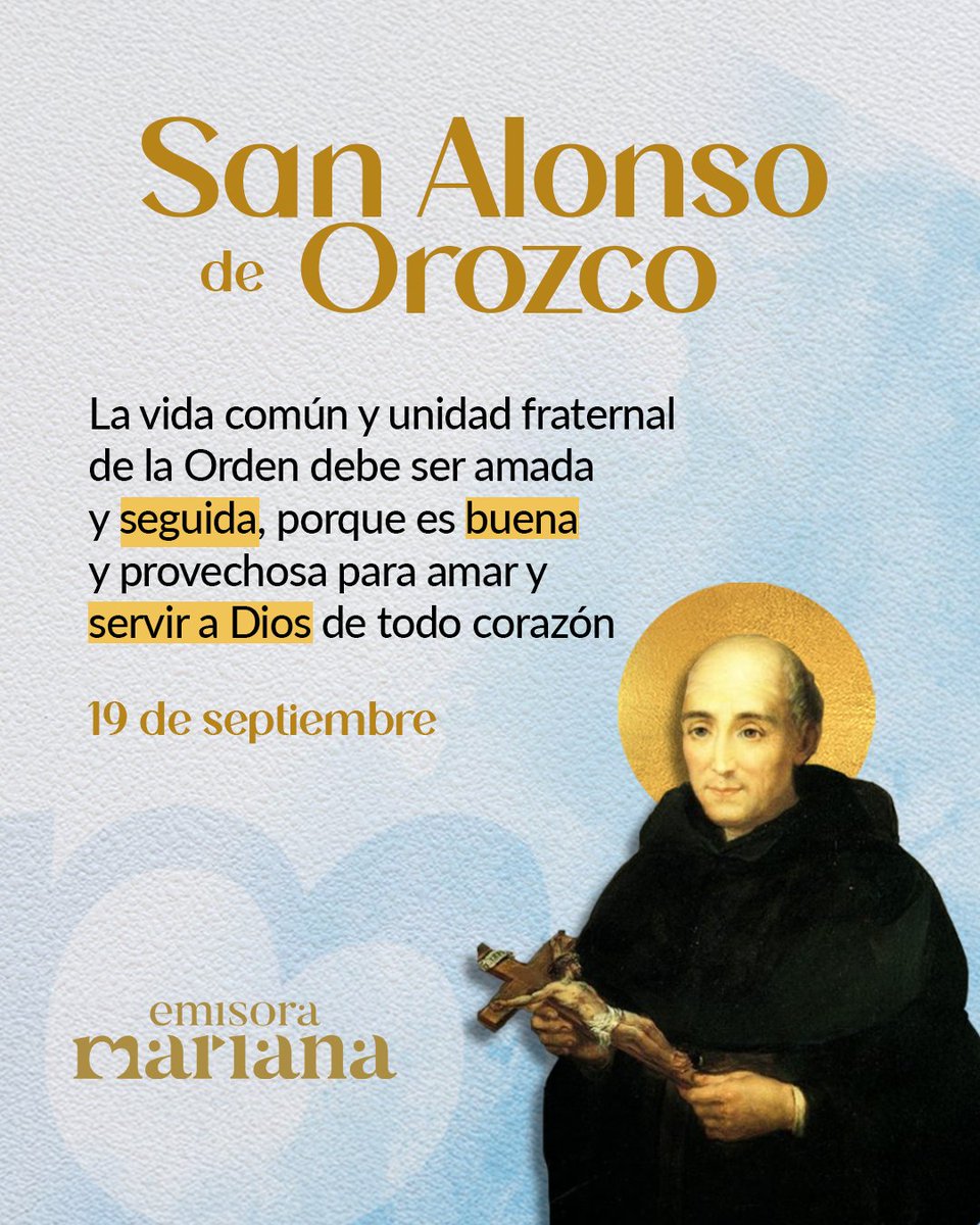 💬 “Todo lo que escribí fue porque la Virgen me lo mandó”

Hoy celebramos a San Alonso de Orozco, presbítero de la Orden de San Agustín.
🖤 Que su intercesión nos anime a anunciar la bondad de Dios con alegría.

#SanAlonsoDeOrozco #AgustinosColombia #OrdenDeSanAgustín #Santos