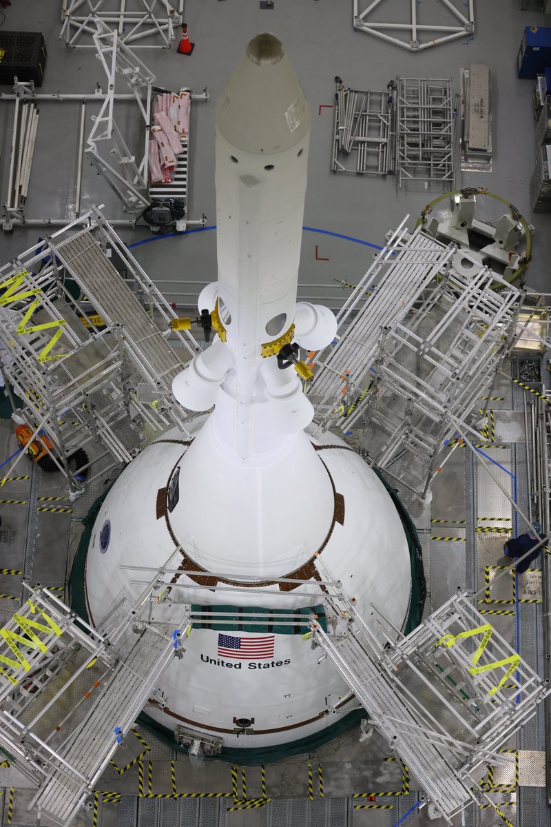 Another critical piece of Artemis II has locked in - we are one step closer to the Moon!

<a href="/NASA/">NASA</a> teams have secured the Orion spacecraft with its launch abort system.

If anything happens during launch, this piece will propel Orion and the crew out of danger, keeping them safe and