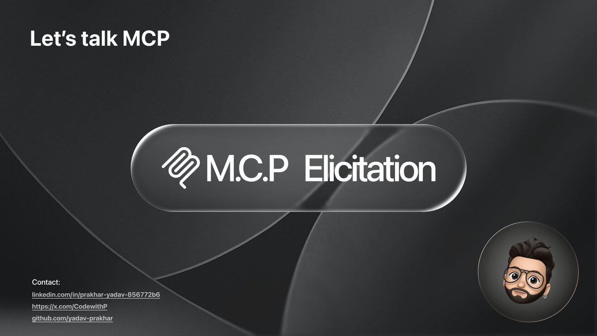 CodewithP's tweet photo. 🧵 MCP Elicitation: The Game-Changer for AI-Human Collaboration

🔥 MCP Elicitation changes how people interact with AI agents. Instead of asking once and letting agent hallucinate, mcp servers can make it pause & ask for exact info need. Here’s the technical breakdown 👇

#MCP #AI #agent #LLM #IDE