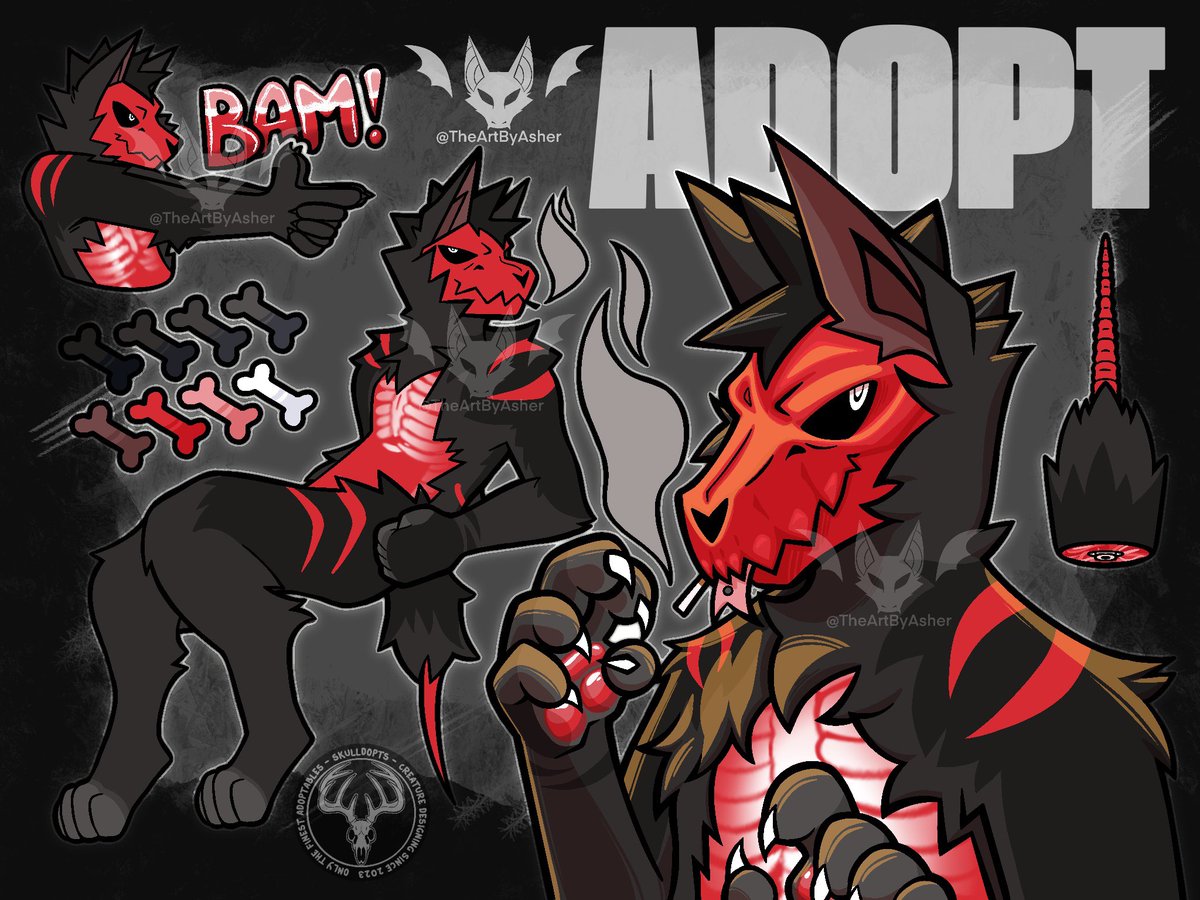 🔃 AND ❤️ APPRECIATED !!

K9 SkullDog 

Sb:$75 
MI:$5 
AB:$150 
AB2:$200 ( + animated icon! )

reply or DM to bid! 
this fella is on toyhouse :)
#furry #furryadopt