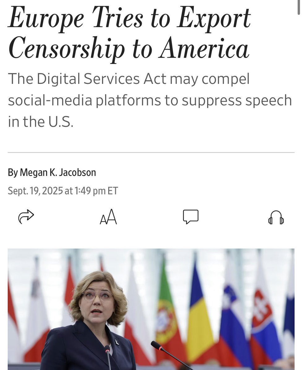 ADFIntl's tweet image. 🚨 NEW from @WSJ 🚨 

The Digital Services Act (DSA) establishes a global censorship regime — threatening the online free speech of not just those in Europe, but all over the world. 

Read more 👇