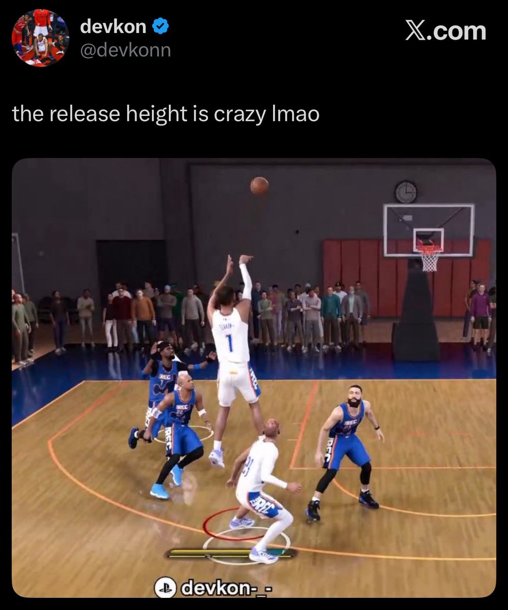 The2KCentral's tweet photo. devkon gives a Custom Jumpshot to get an INSANE release height in NBA 2K26

Base: Kevin Durant
Release 1: LaMarcus Aldridge
Release 2: Dirk Nowitzki

Dribble Pull Up: Normal 2 https://t.co/o3Styy3Jf9