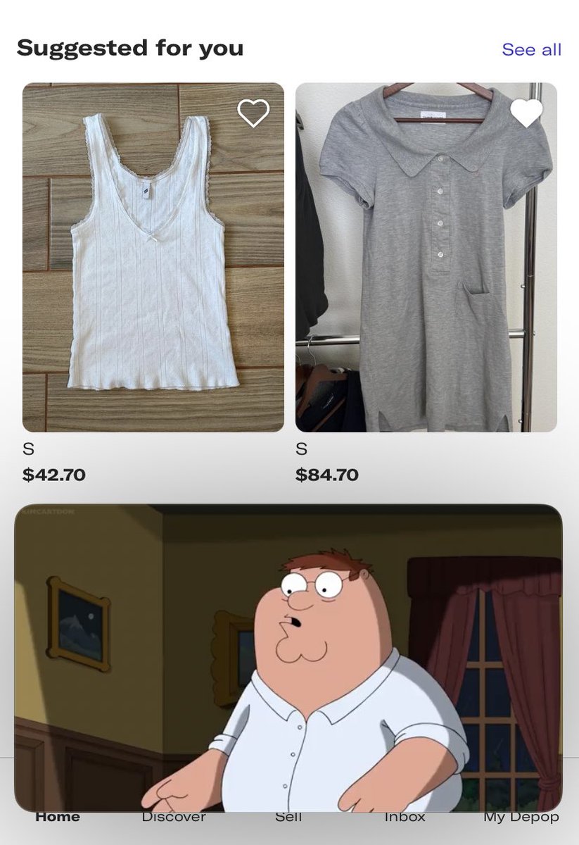 simulacrababy's tweet photo. split screen scrolling depop while watching family guy clips. literal chills https://t.co/shV6HKUNvj