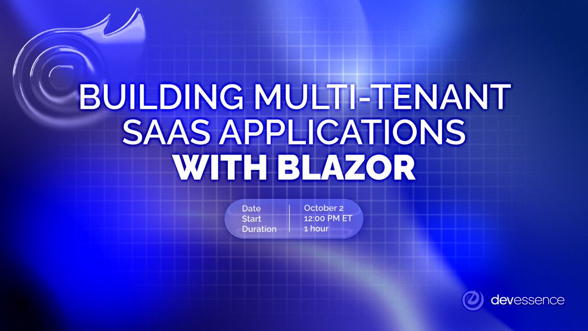 Multi-tenancy allows you to support multiple clients within a single environment and SaaS apps often utilize this approach to scale quickly. On Thu, Oct 2nd at 12 PM ET, I am sharing how to construct multi-tenant SaaS applications using Blazor and .NET. linkedin.com/events/buildin…