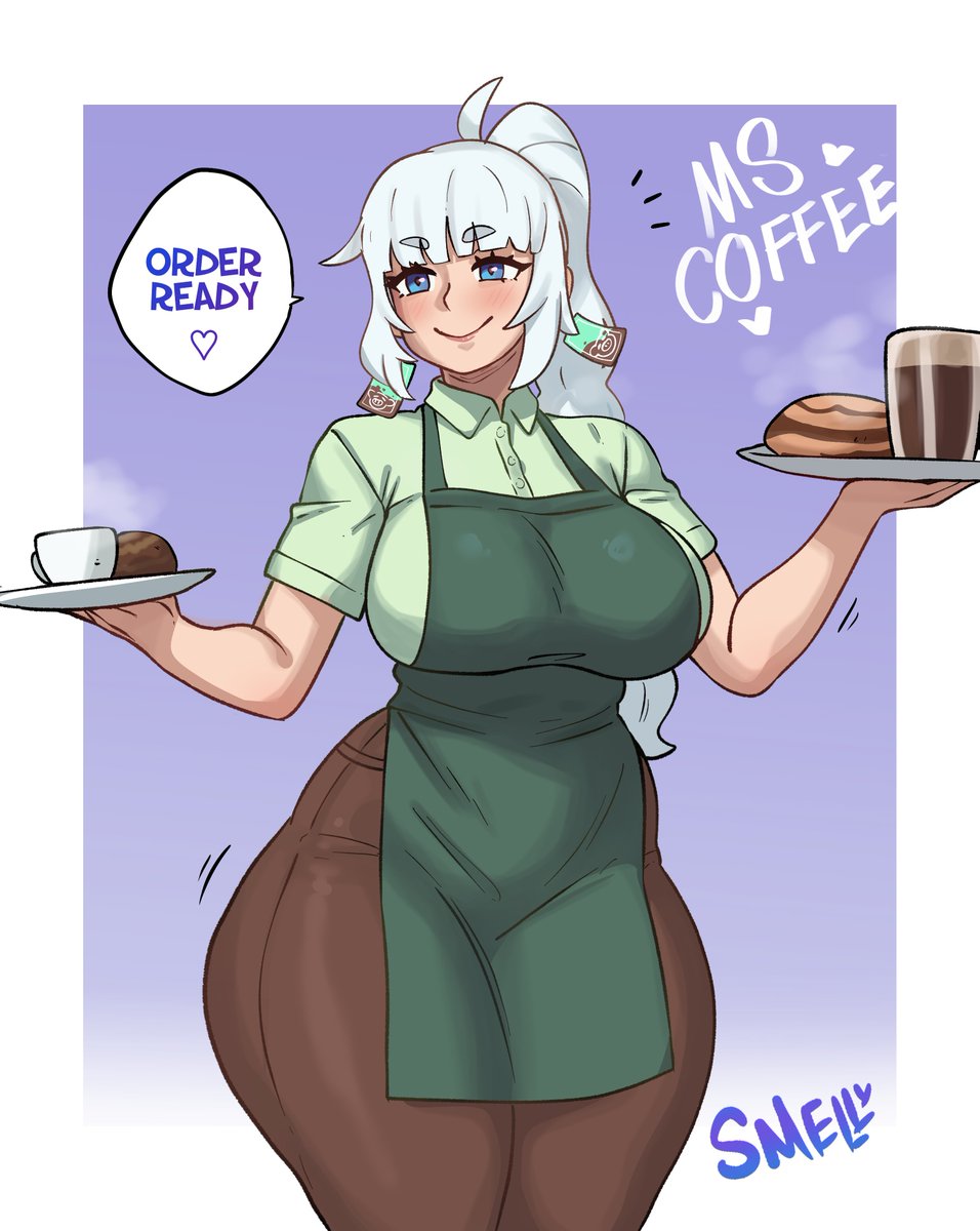 Meet my OC✨ her name's Ms. Coffee and she works at a café called Milk Tank Coffee. I'll be posting more drawings of her! ^^