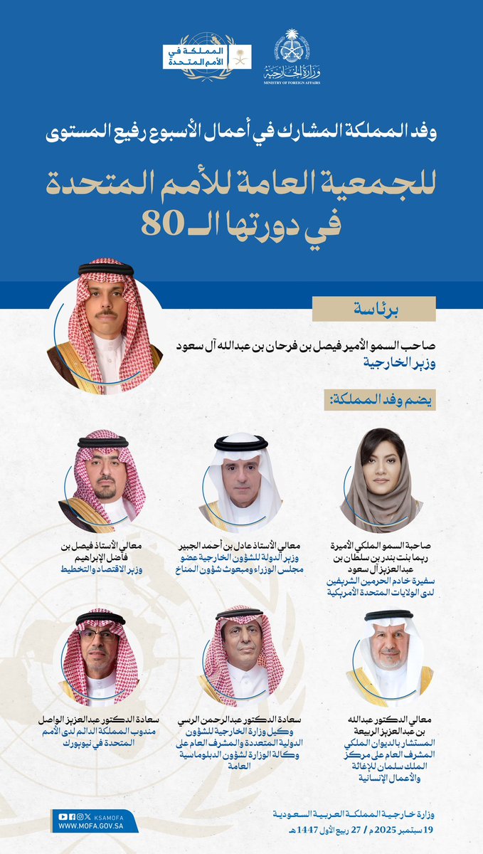برئاسة سمو وزير الخارجية الأمير #فيصل_بن_فرحان <a href="/FaisalbinFarhan/">فيصل بن فرحان</a> وفد المملكة المشارك في أعمال الجمعية العامة للأمم المتحدة في دورتها الـ80 

#المملكة_في_الأمم_المتحدة