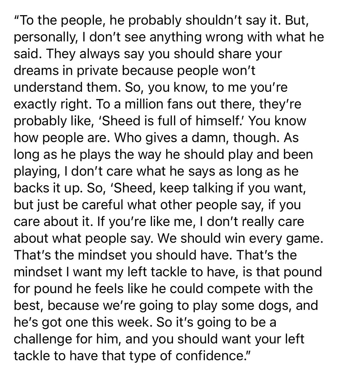 Micah Parsons on #Packers left tackle Rasheed Walker, his college teammate at Penn State, saying this week he feels this team can go undefeated.