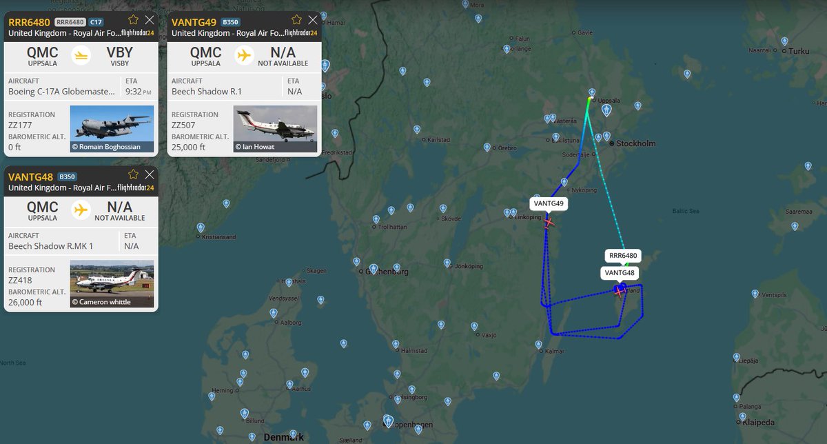 A busy day today for the British Royal Air Force over the Swedish Island of Gotland in the Baltic Sea, with a pair of Beechcraft Shadow R1 Intelligence, Surveillance, Target Acquisition, and Reconnaissance (ISTAR) Aircraft doing rounds over the island, while one of the RAF’s rare