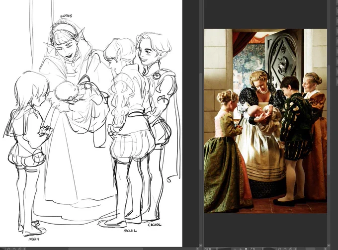 small saints meeting baby sister seiros in with Elizabethan fashions and inditch enjoying the rain 