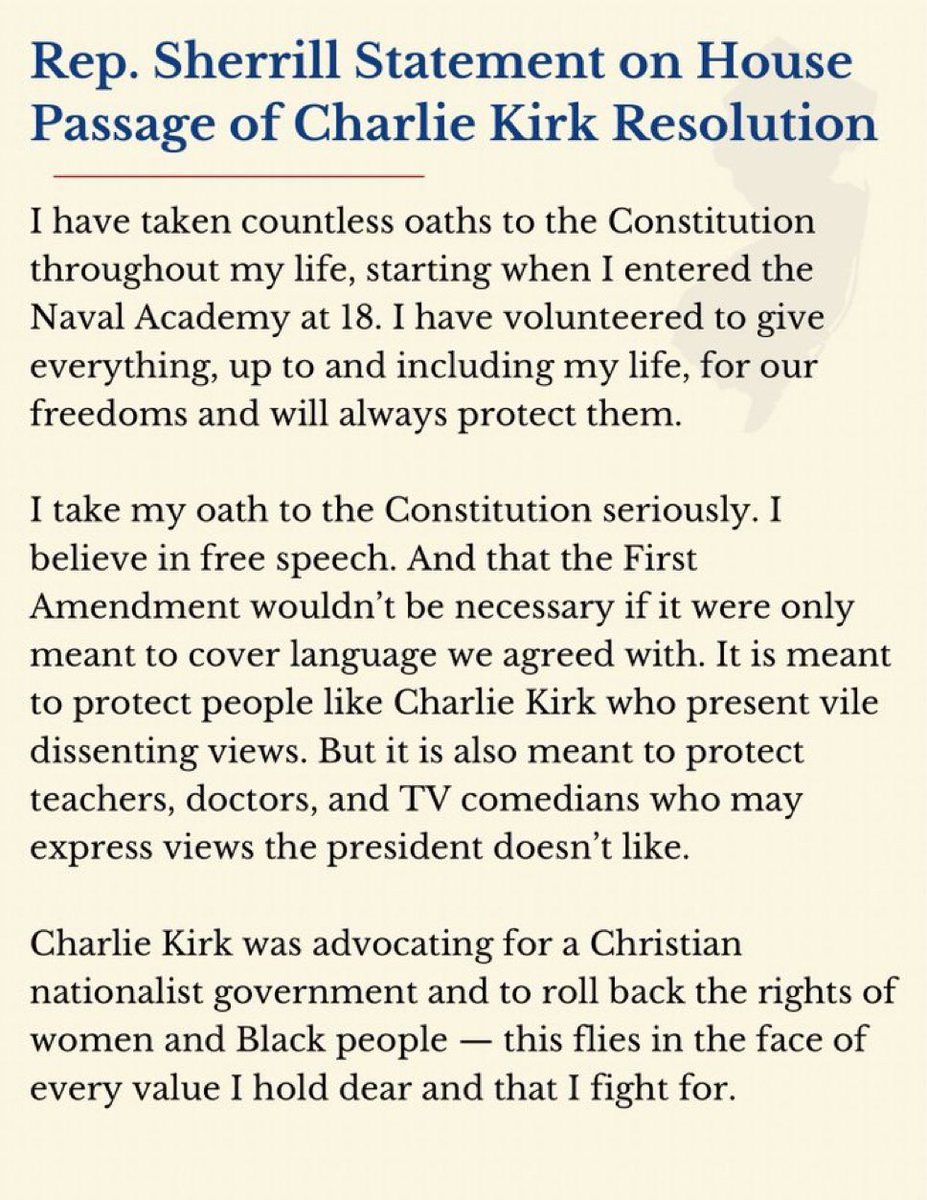 MikeCrispi's tweet image. New Jersey Governor Candidate Mikie Sherrill is a DISGRACE.

She very much encourages the hateful culture that led to Charlie’s assassination.

What was so “vile” about Charlie’s views, Mikie? 

That he was Pro God? 
Pro family?
Anti communist?
Pro freedom?
Pro civil discourse?