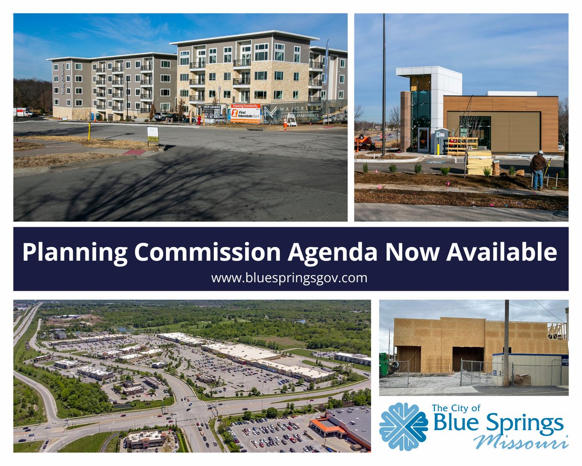 The Monday, September 22, 2025 Planning Commission agenda is now available: bluespringsgov.com/AgendaCenter/V…

The meeting can be viewed live on our website at buff.ly/3j2GUrG And will be re-broadcast on Comcast Channel 7 at a later time.