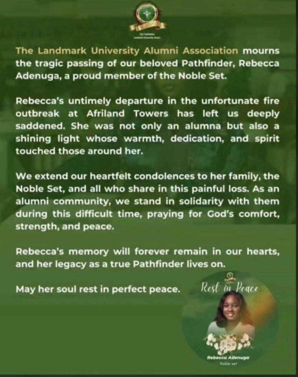 TheGreyHunter's tweet image. May the soul of Rebecca and others lost in the unfortunate fire incident at Afriland Towers Lagos, rest in perfect peace.