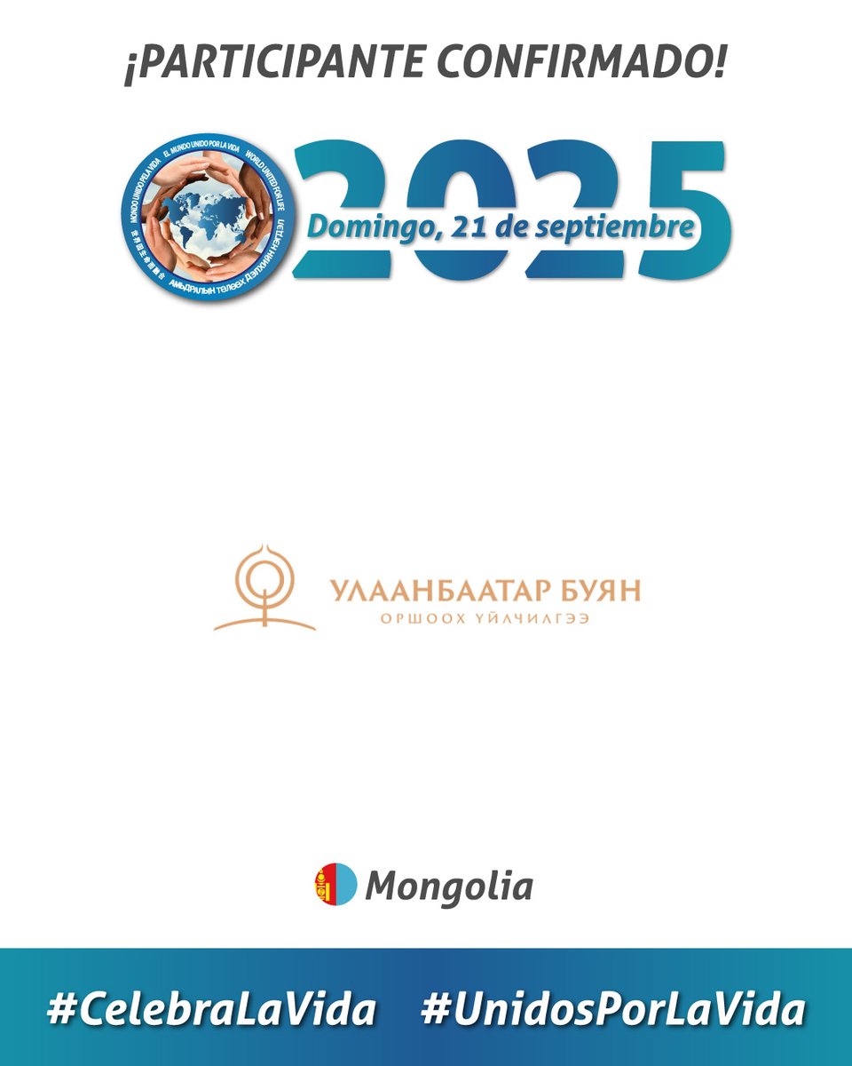 MUPLV's tweet image. En #Mongolia Ulaanbaatar Buyan LLC confirma su participación en la edición 2025 de nuestro movimiento mundial. Confirma tu participación y únete el domingo, 21 de septiembre:
📷worldunitedforlife.com/formato-regist…
#CelebraLaVida #Septiembre21 #UnidosPorLaVida