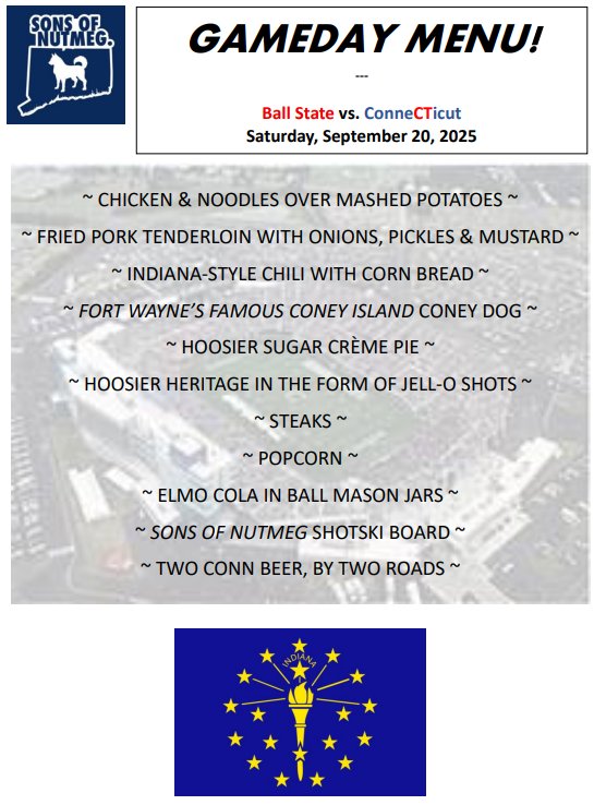 MarcjzHARTFORD's tweet image. As we go from Delaware, to @BallStateFB of Delaware County, Indiana, our award-winning @SonsOfNutmeg tailgate menu is here for what looks to be a beautiful day! Gate C. We are looking forward to a great day of 🏈 and a @UConnFootball win! Let&apos;s go!! @KSOB9188 @mkabs320 #BlockC