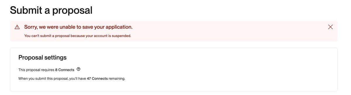 shrutishende_'s tweet image. @Upwork @UpworkHelp I opened my account in 2018 but only completed my profile &amp;amp; ID verification last week. Now I can’t submit proposals due to a suspension error—yet I got no email, no appeal option, and no suspension banner on login. Can you please help? #UpworkSupport